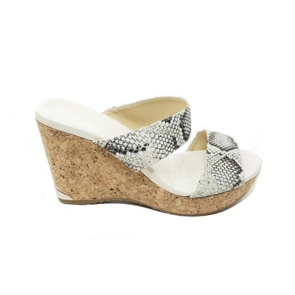 Jimmy Choo Parker Snakeskin Print Leather Cork Wedge Sandals Womens Size 39 US 9 - Picture 8 of 10